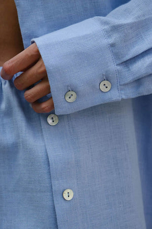 Arolora cotton-slit-hem-blouse-shorts-suits
