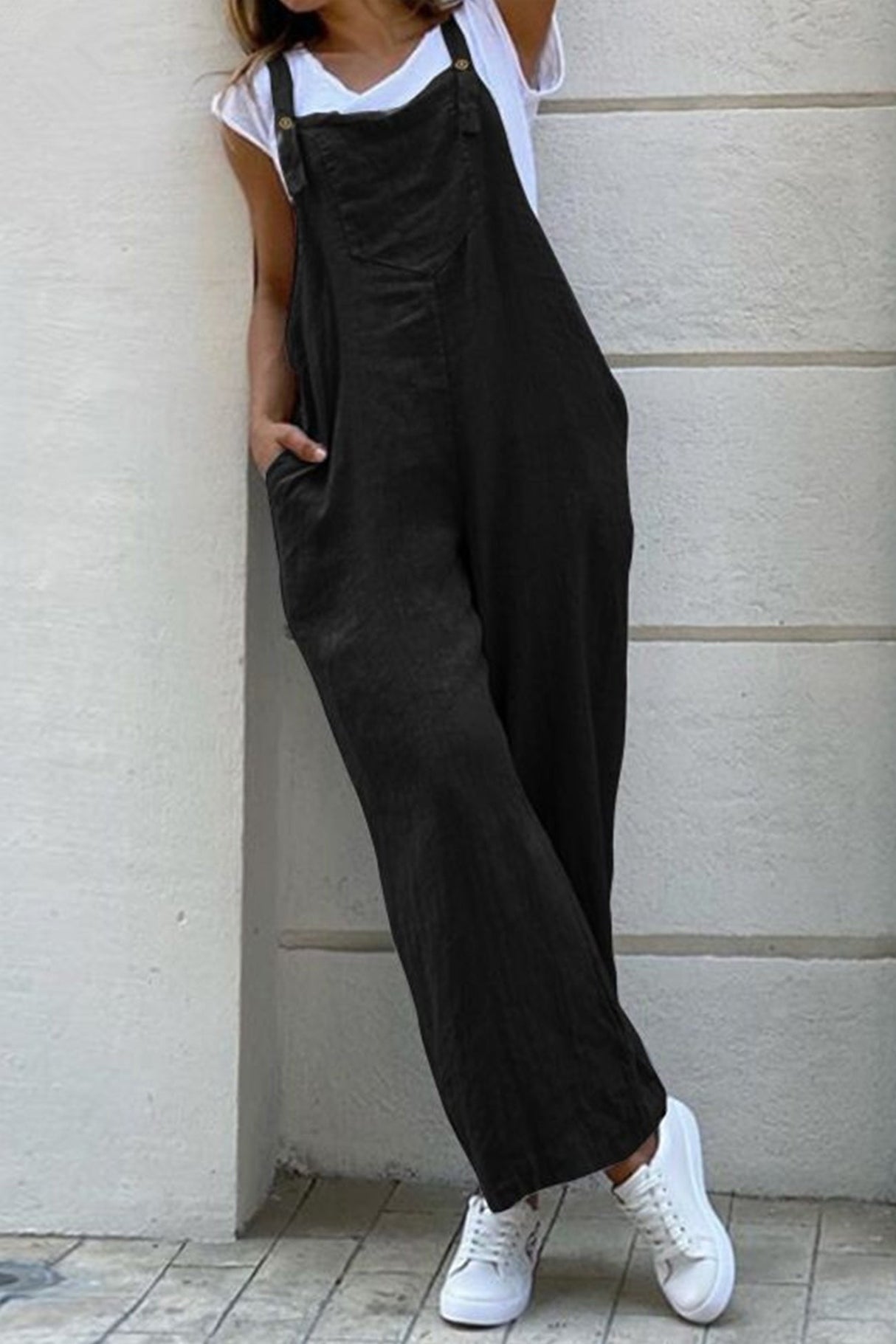 Arolora cotton-solid-button-down-overalls