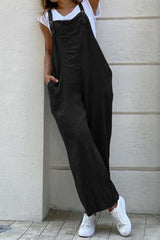 Arolora cotton-solid-button-down-overalls