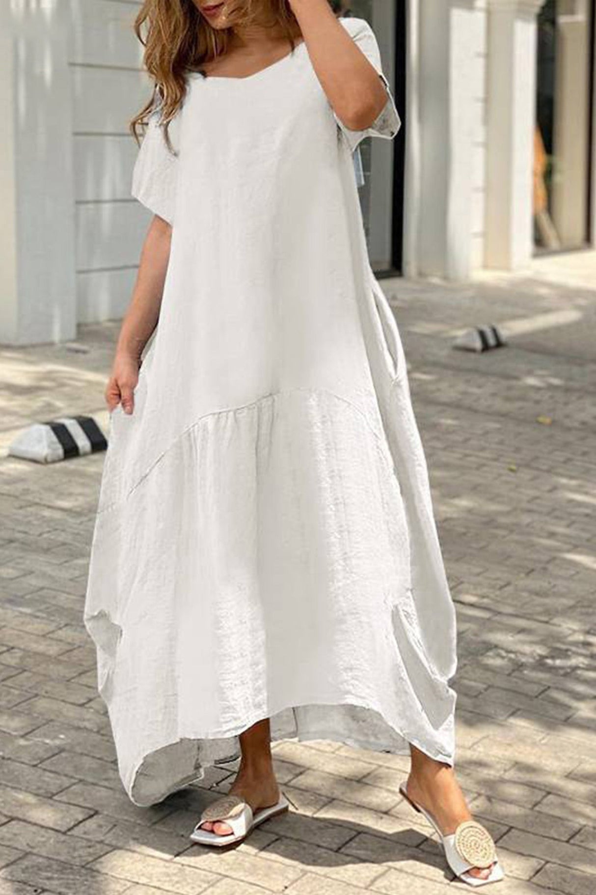 Arolora cotton-solid-large-hem-maxi-dress