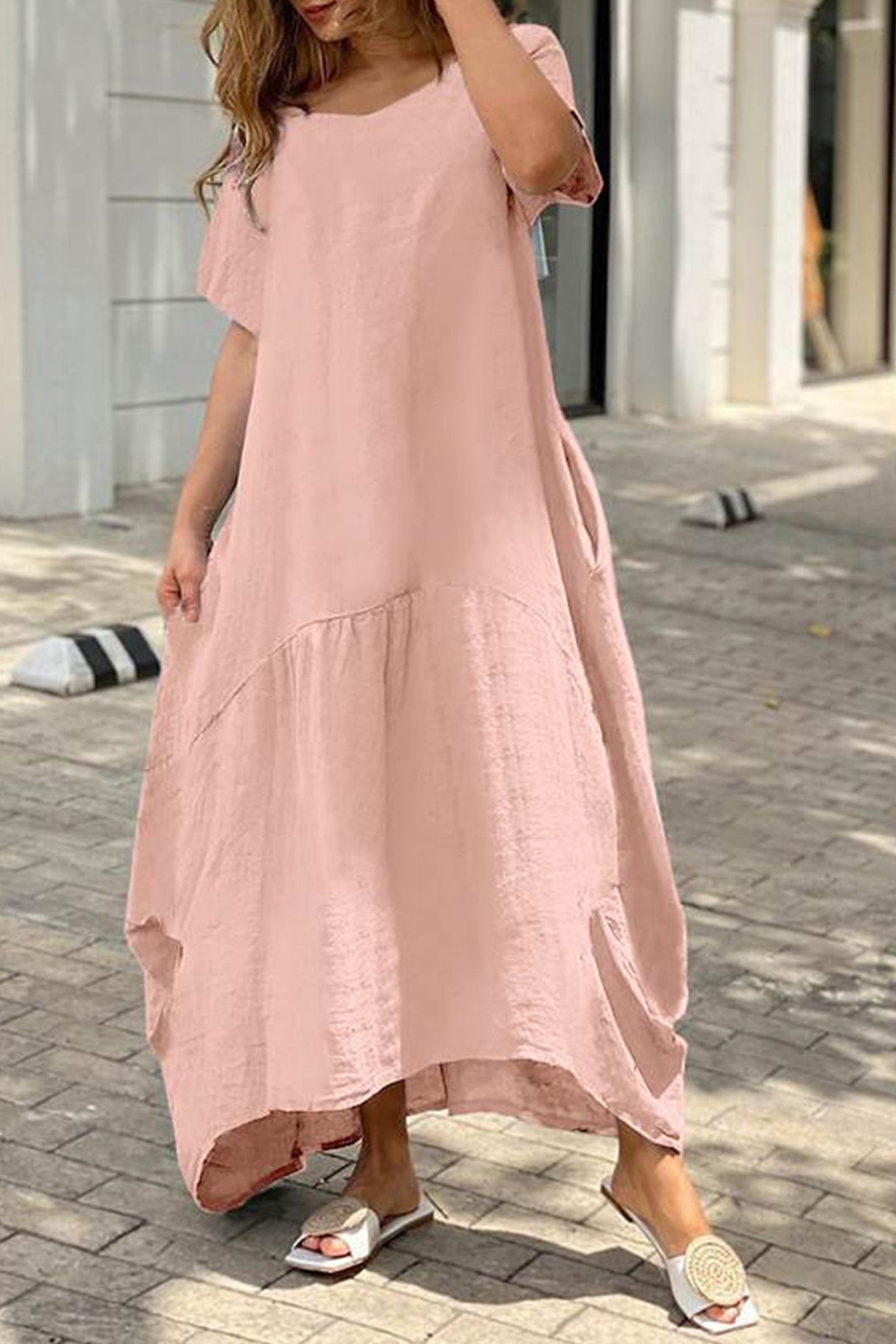 Arolora cotton-solid-large-hem-maxi-dress
