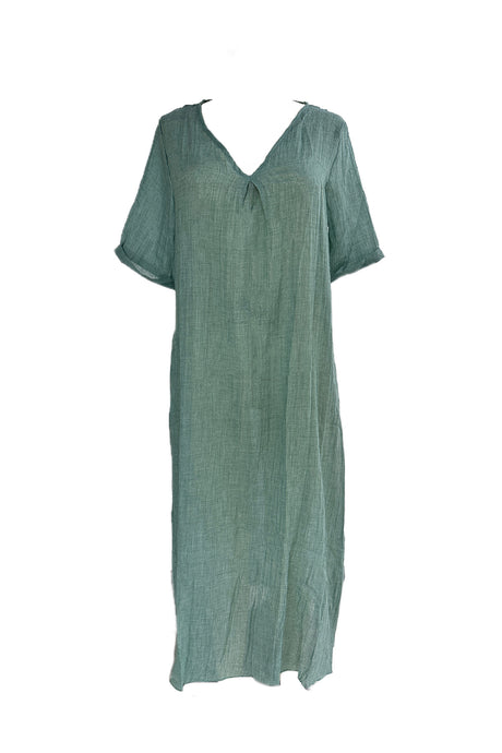 Cotton Solid V Neck Midi Dress