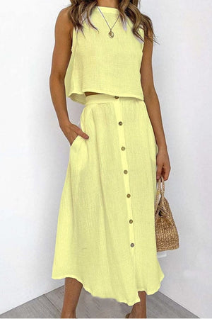 Cotton Tank Top Single-breasted Skirt Suits