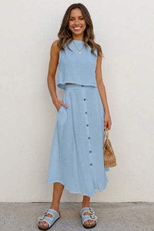 Cotton Tank Top Single-breasted Skirt Suits
