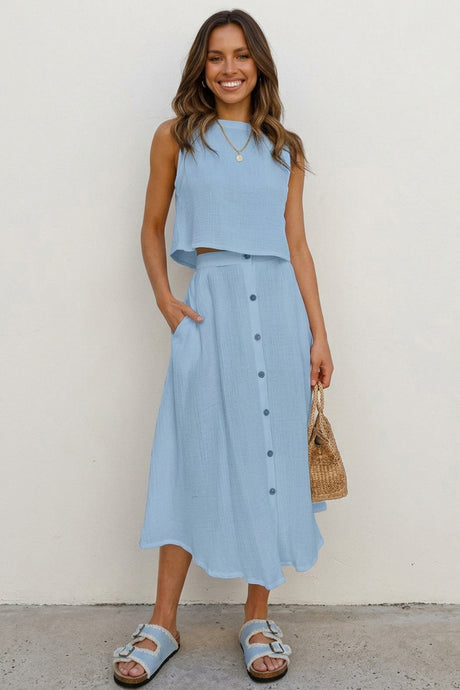 Cotton Tank Top Single-breasted Skirt Suits