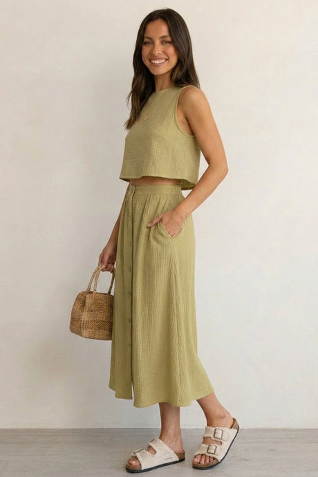 Cotton Tank Top Single-breasted Skirt Suits