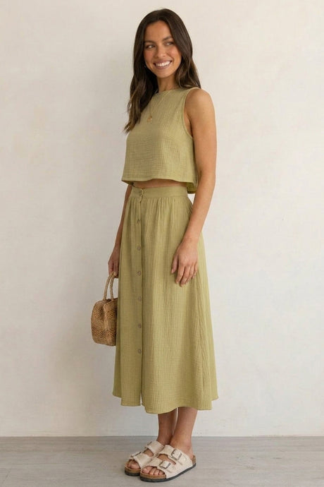 Cotton Tank Top Single-breasted Skirt Suits