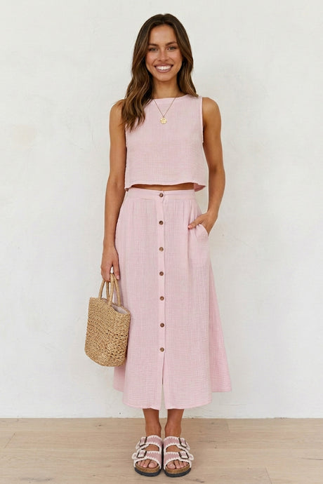 Cotton Tank Top Single-breasted Skirt Suits