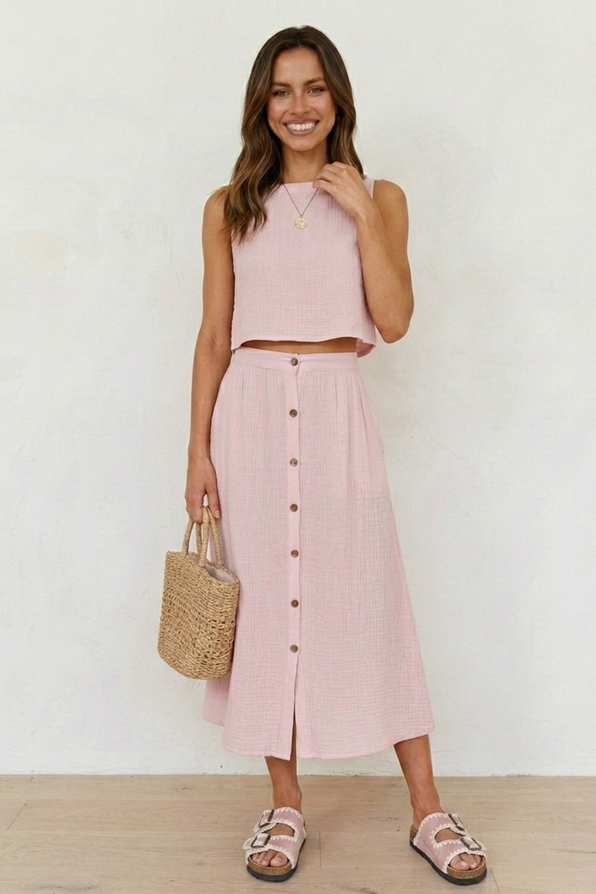 Cotton Tank Top Single-breasted Skirt Suits