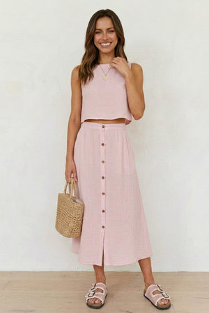 Cotton Tank Top Single-breasted Skirt Suits
