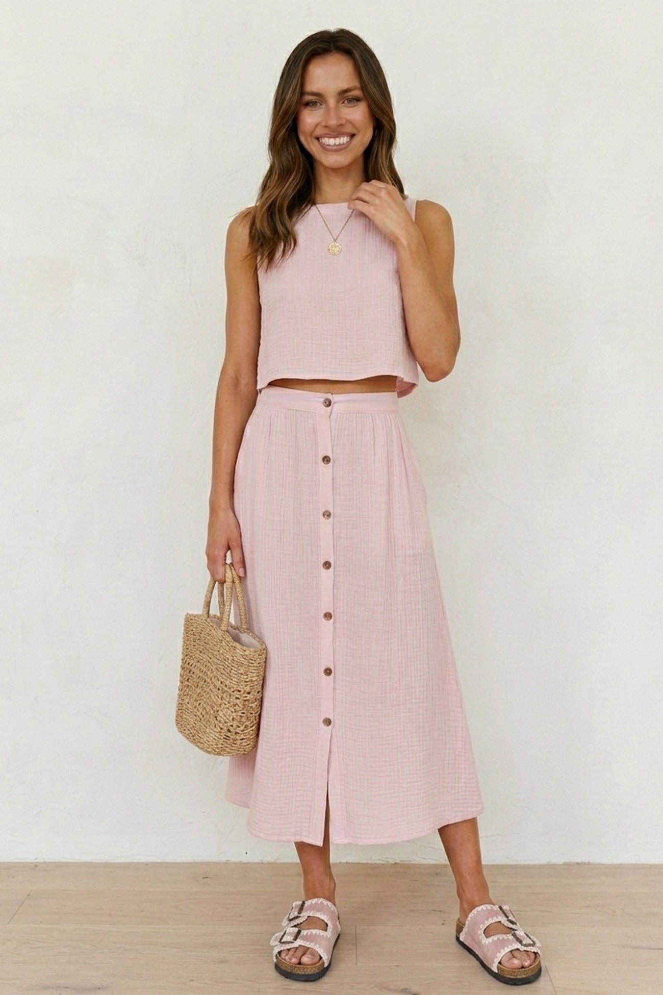 Cotton Tank Top Single-breasted Skirt Suits