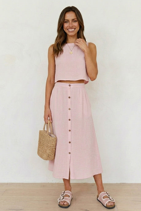 Cotton Tank Top Single-breasted Skirt Suits