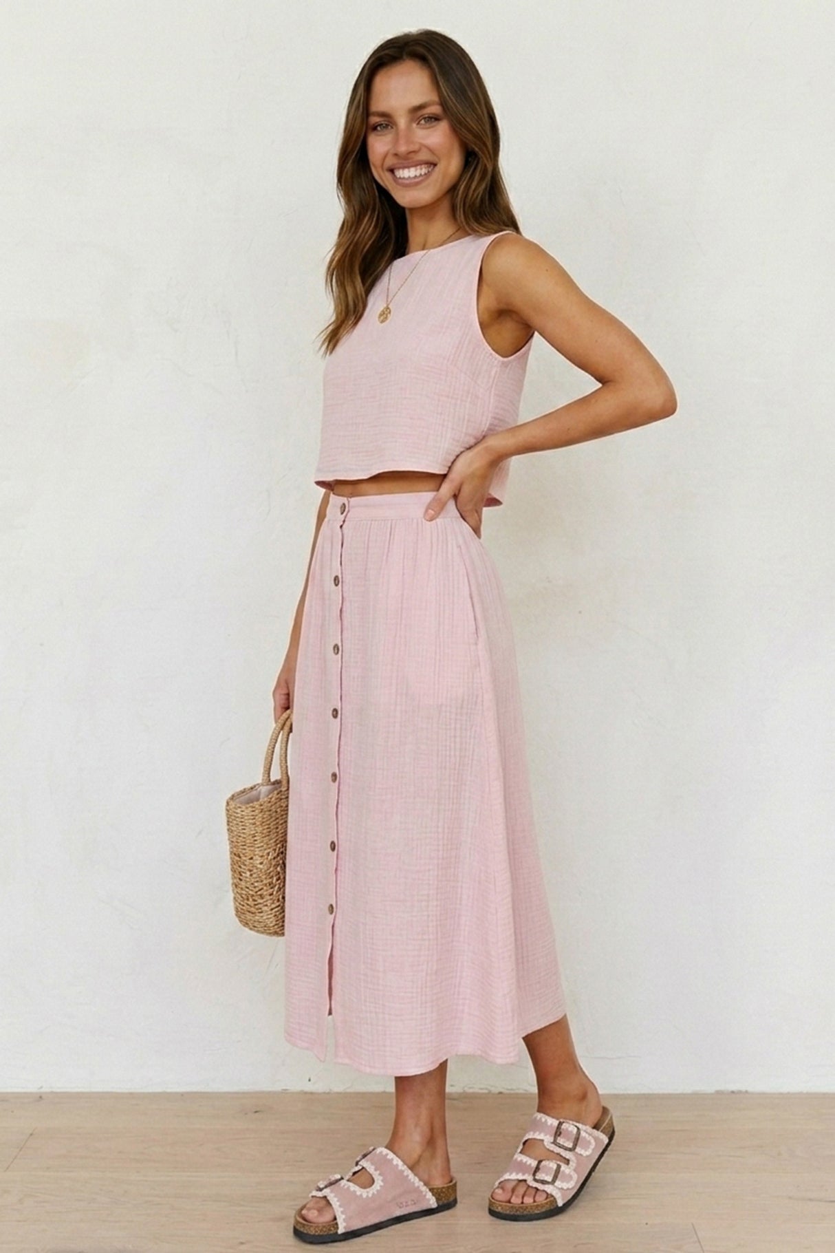Cotton Tank Top Single-breasted Skirt Suits