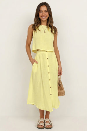 Cotton Tank Top Single-breasted Skirt Suits