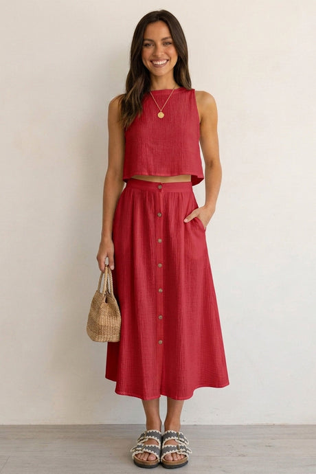 Cotton Tank Top Single-breasted Skirt Suits