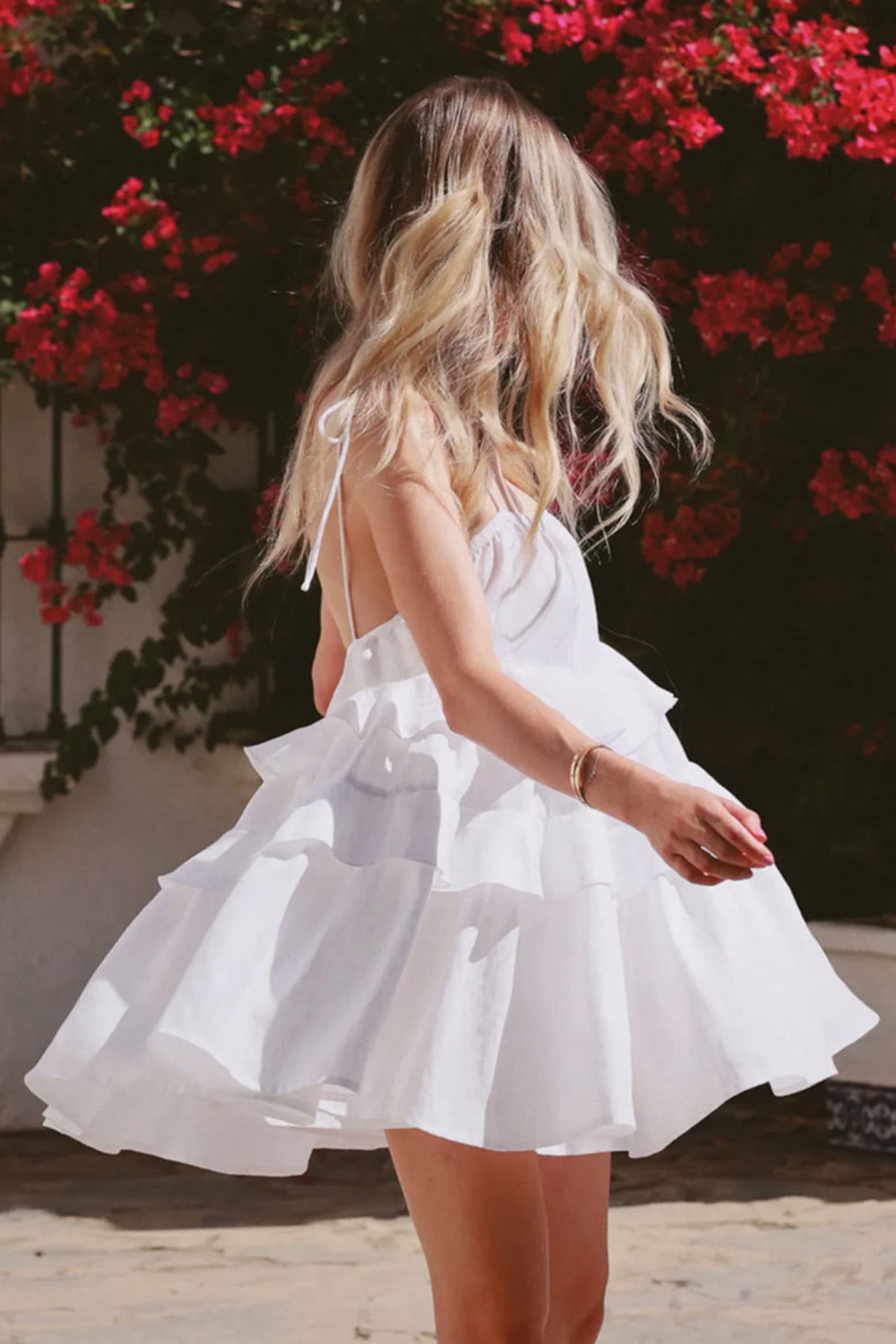 babydoll dress white Cotton Tie-straps Tiered Cami Babydoll Dress – AROLORA