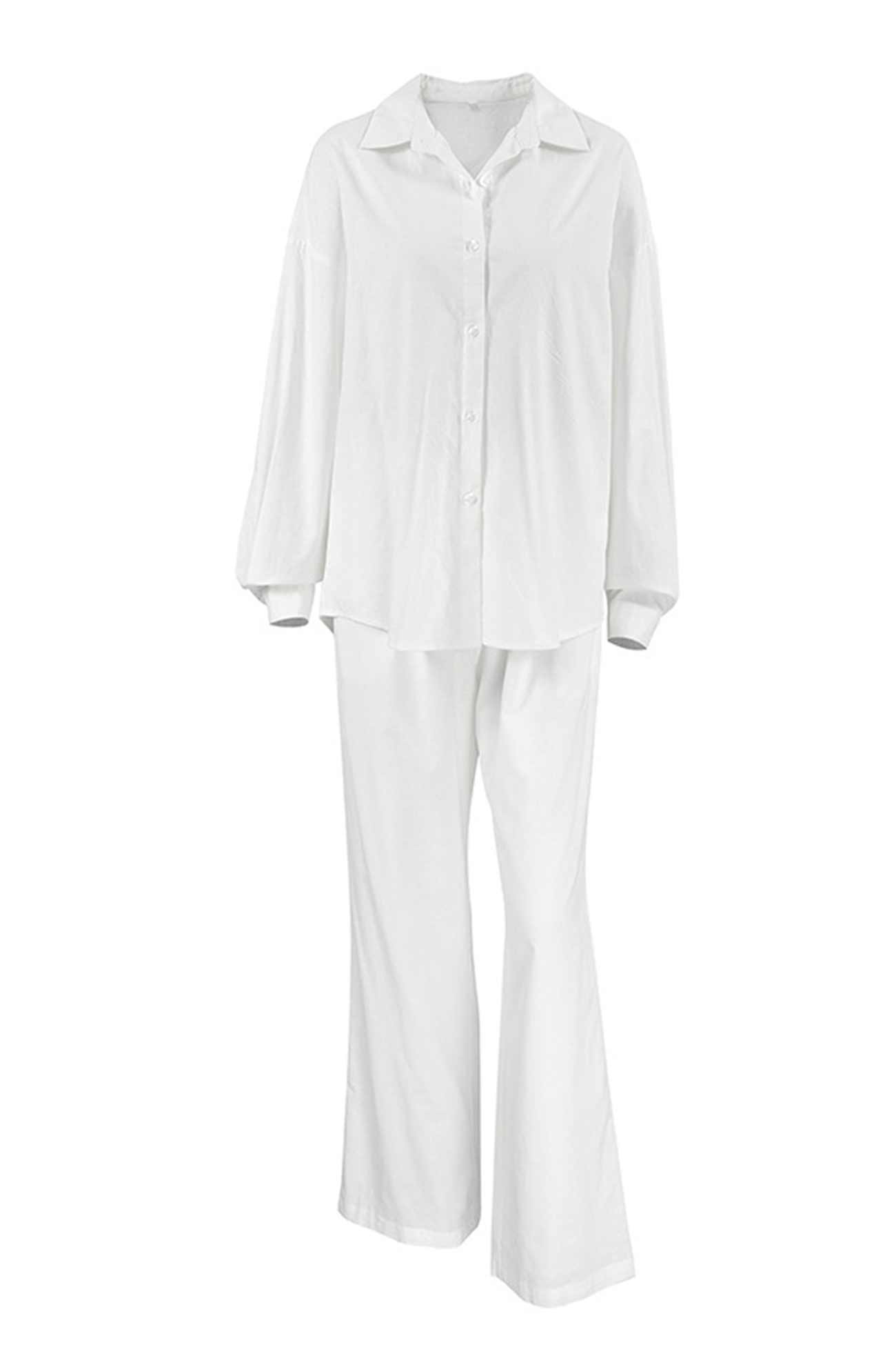 Arolora cotton-button-long-sleeve-long-pant-set