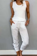 Arolora cotton-drawstring-sleeveless-pocket-two-piece-set