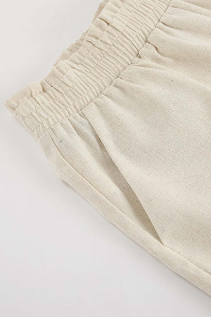 Cotton Linen Cap Sleeve Shorts Two Piece Set