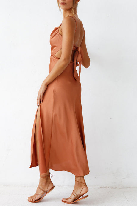 Arolora Cowl Neck Tie-back Slit Cami Dress