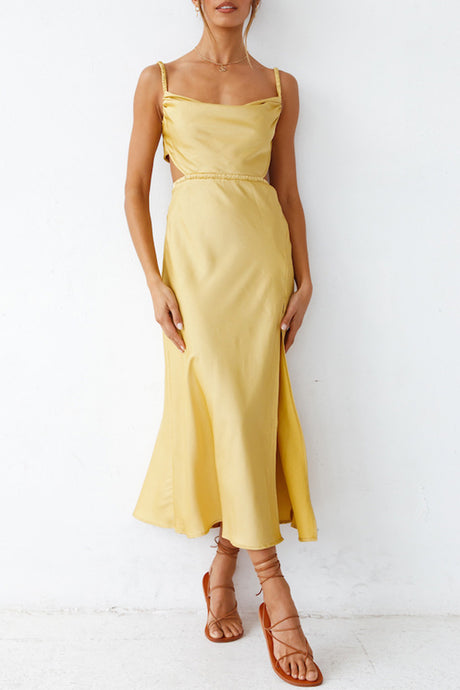 Arolora Cowl Neck Tie-back Slit Cami Dress