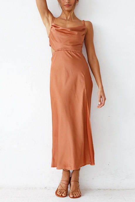 Arolora Cowl Neck Tie-back Slit Cami Dress