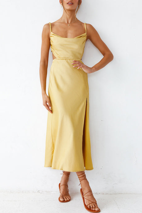 Arolora Cowl Neck Tie-back Slit Cami Dress