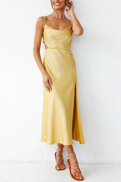 Arolora Cowl Neck Tie-back Slit Cami Dress