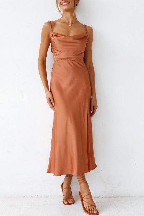 Arolora Cowl Neck Tie-back Slit Cami Dress