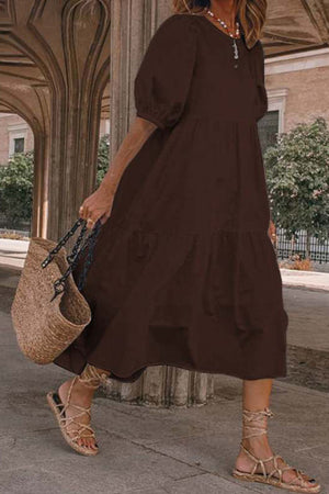Crew Neck Cotton Tiered Dress