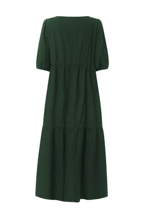 Crew Neck Cotton Tiered Dress