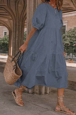 Crew Neck Cotton Tiered Dress