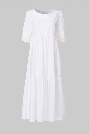 Crew Neck Cotton Tiered Dress