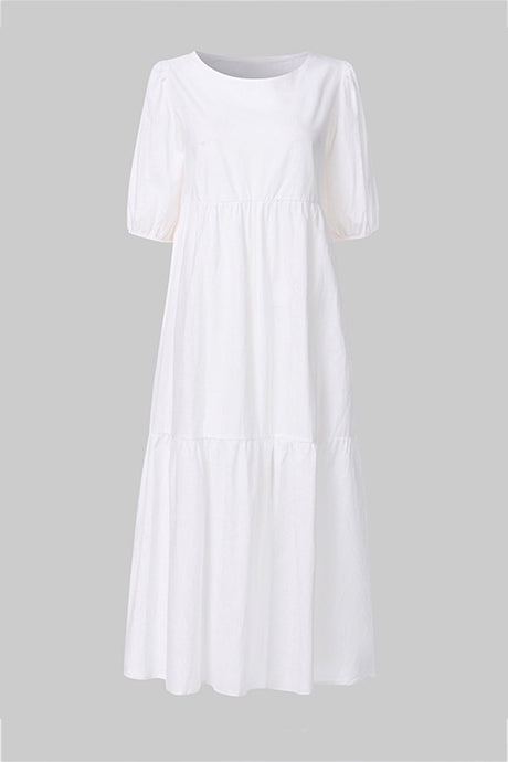 Crew Neck Cotton Tiered Dress