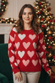 Crew Neck Beaded Heart Pullover Knit Sweater