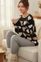Crew Neck Beaded Heart Pullover Knit Sweater