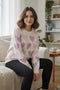 Crew Neck Beaded Heart Pullover Knit Sweater