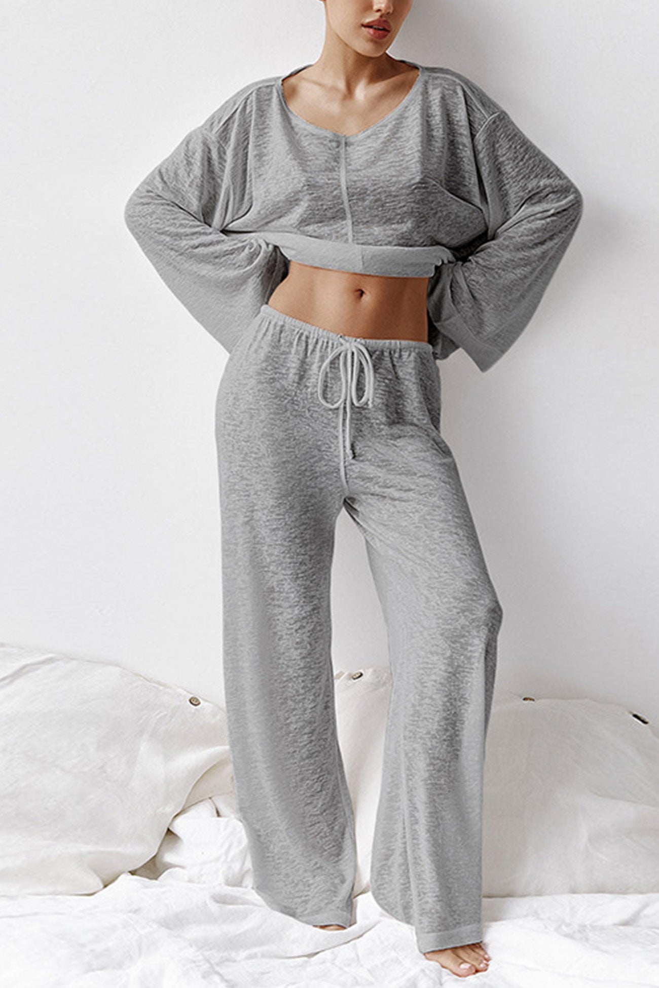 Arolora crew-neck-long-flare-sleeve-loungewear