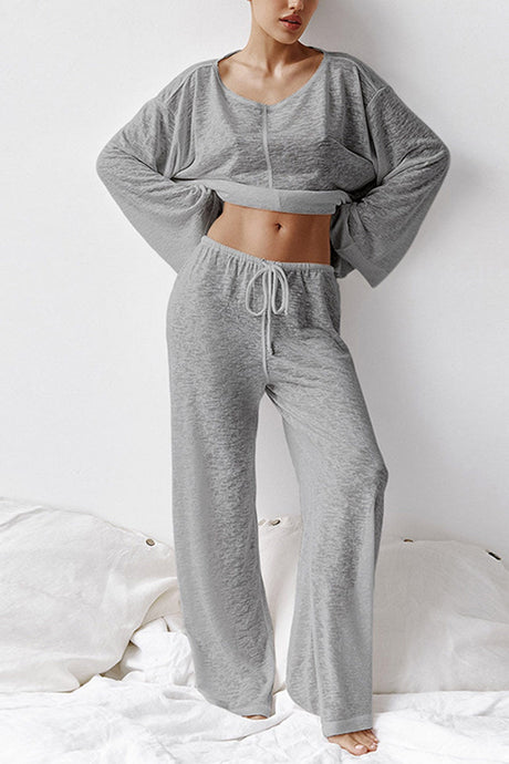 Arolora crew-neck-long-flare-sleeve-loungewear