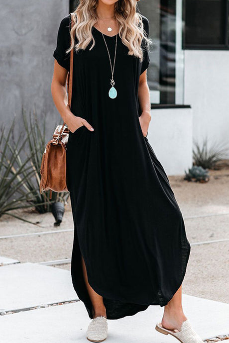 Crew Neck Ruched Slit Dress