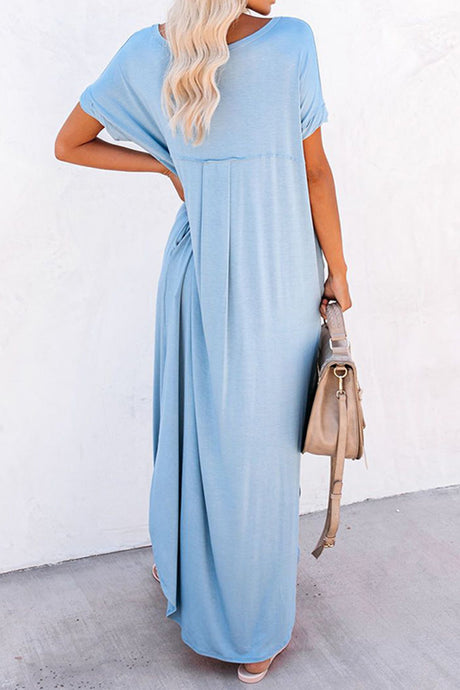 Crew Neck Ruched Slit Dress
