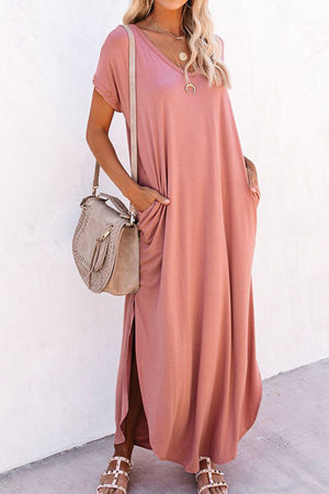 Crew Neck Ruched Slit Dress