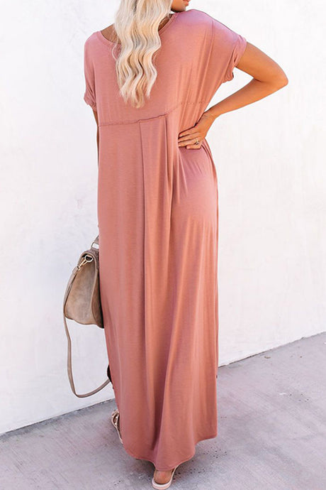 Crew Neck Ruched Slit Dress