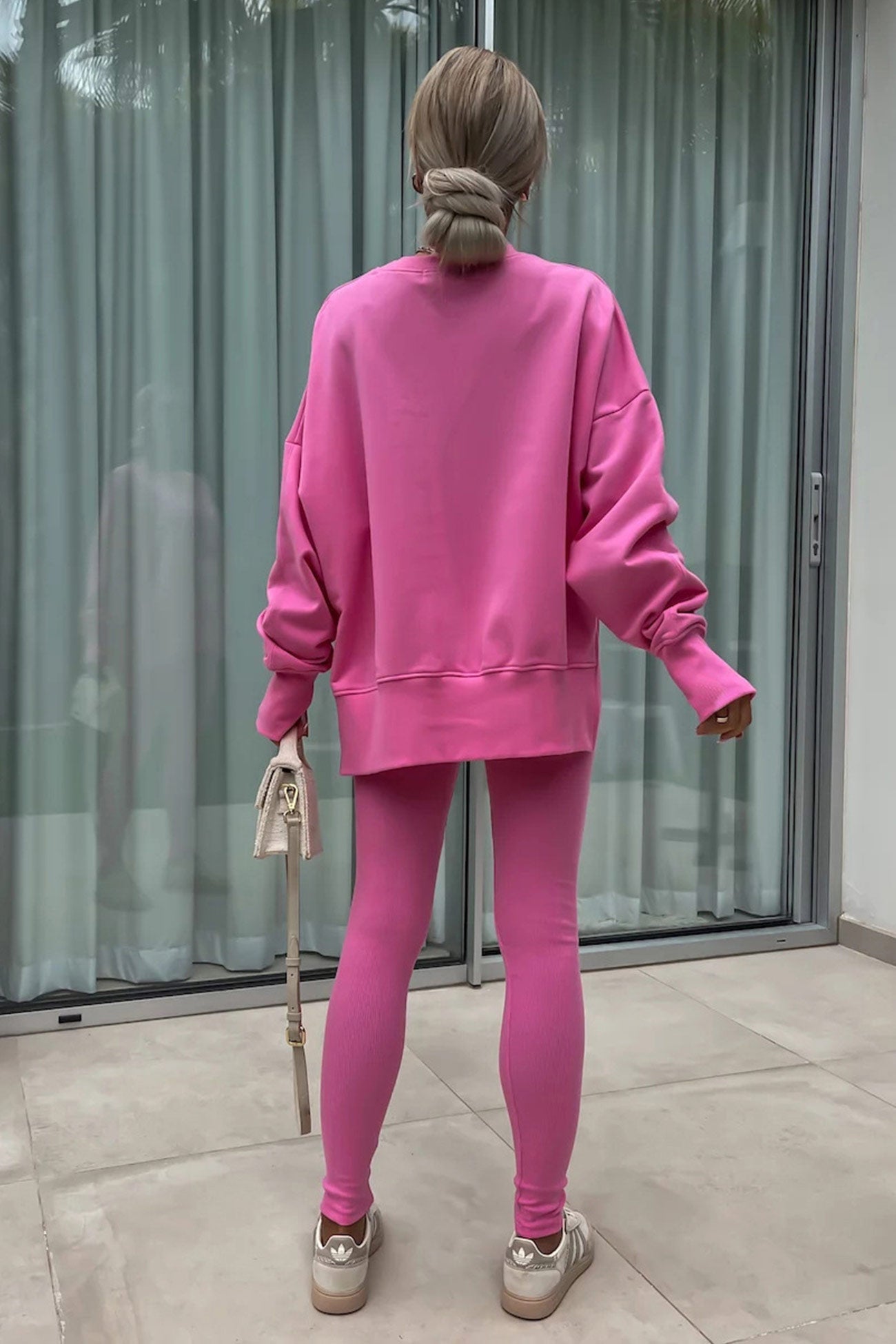 Arolora Crew Neck Slit Sweatshirt Legging Suits