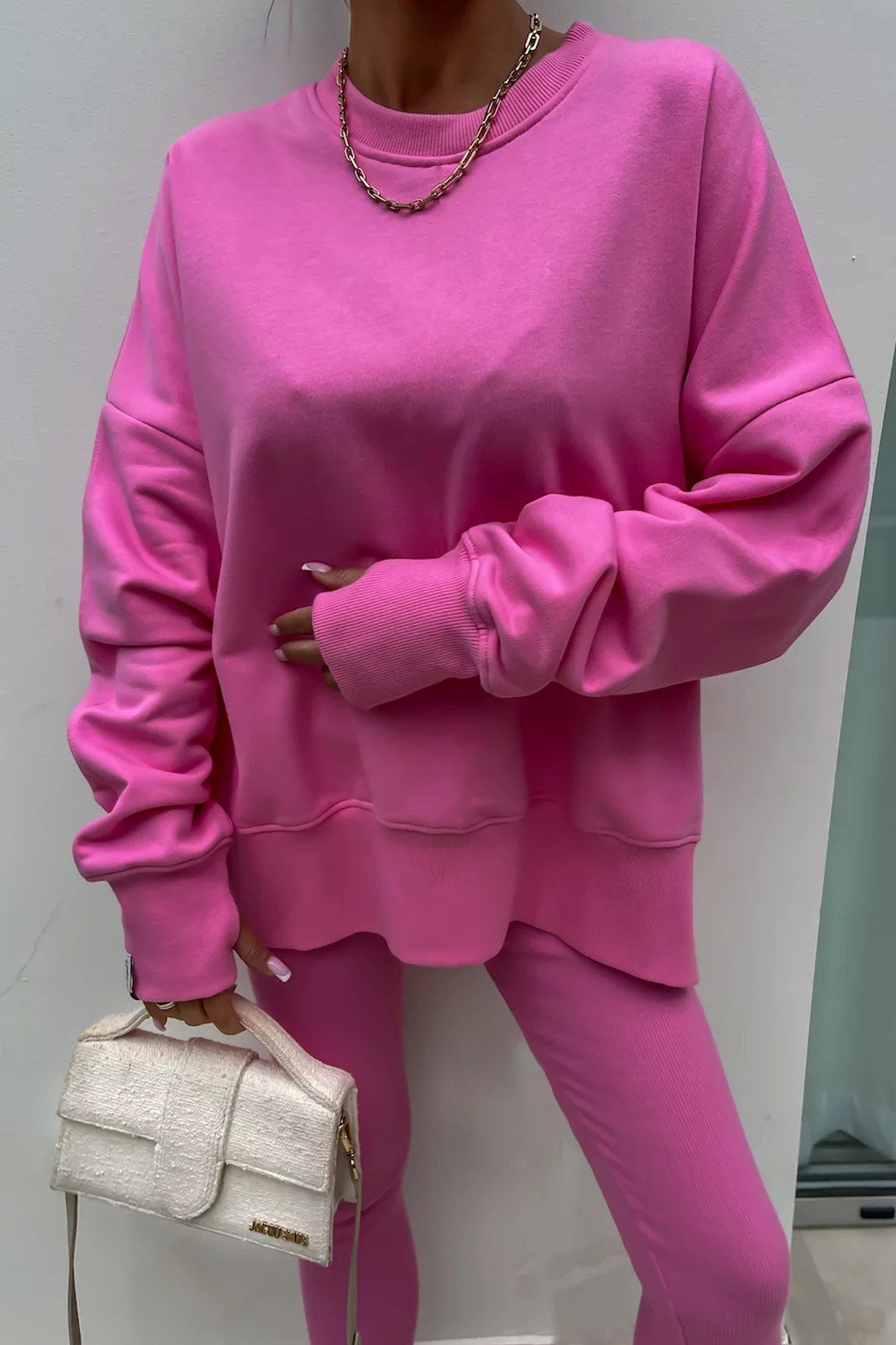 Arolora Crew Neck Slit Sweatshirt Legging Suits