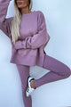 Arolora Crew Neck Slit Sweatshirt Legging Suits