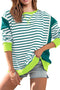 Crew Neck Striped Patchwork Sweatshirt