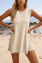Crew Neck Side Slit Tank Shorts Set