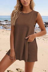 Crew Neck Side Slit Tank Shorts Set