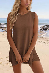Crew Neck Side Slit Tank Shorts Set